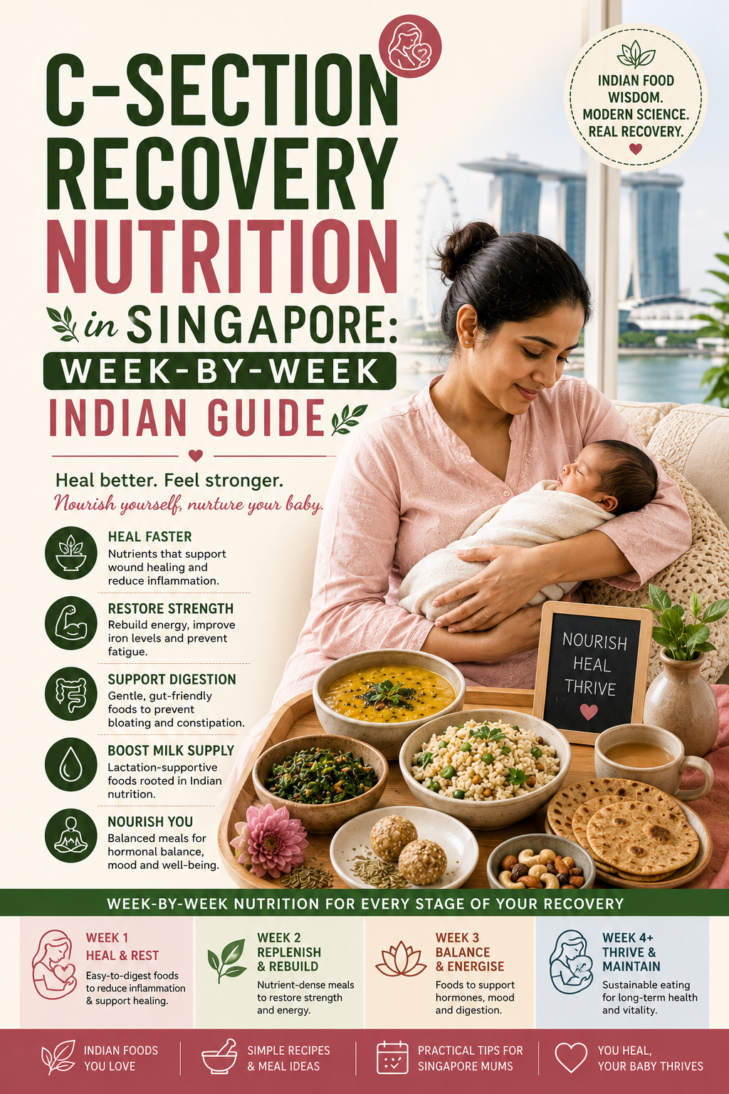 Indian mother in Singapore recovering from C-section with dal and roti — complete nutrition guide for caesarean recovery