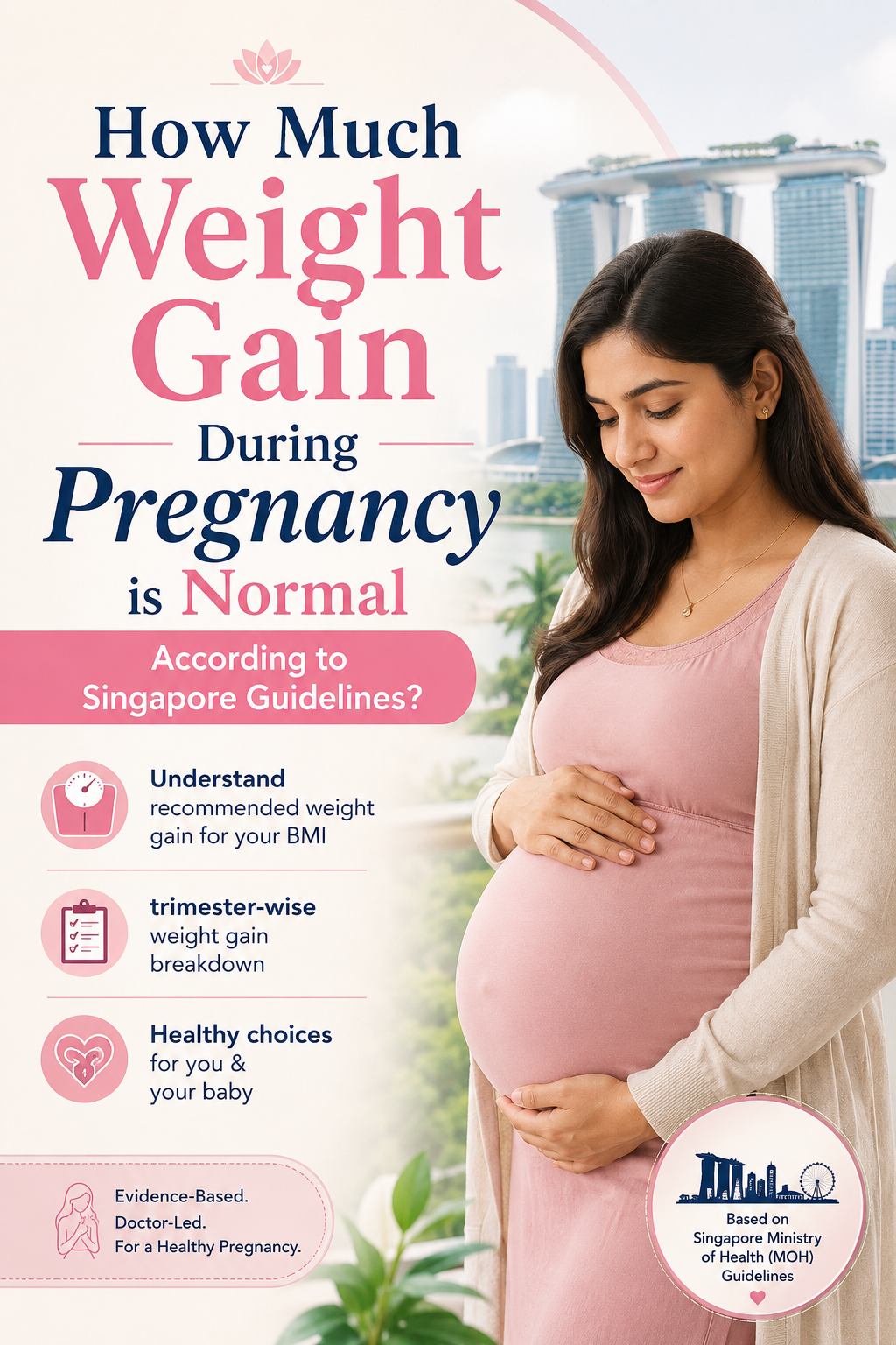 Indian pregnant woman in Singapore checking pregnancy weight gain — complete guide to healthy weight gain targets