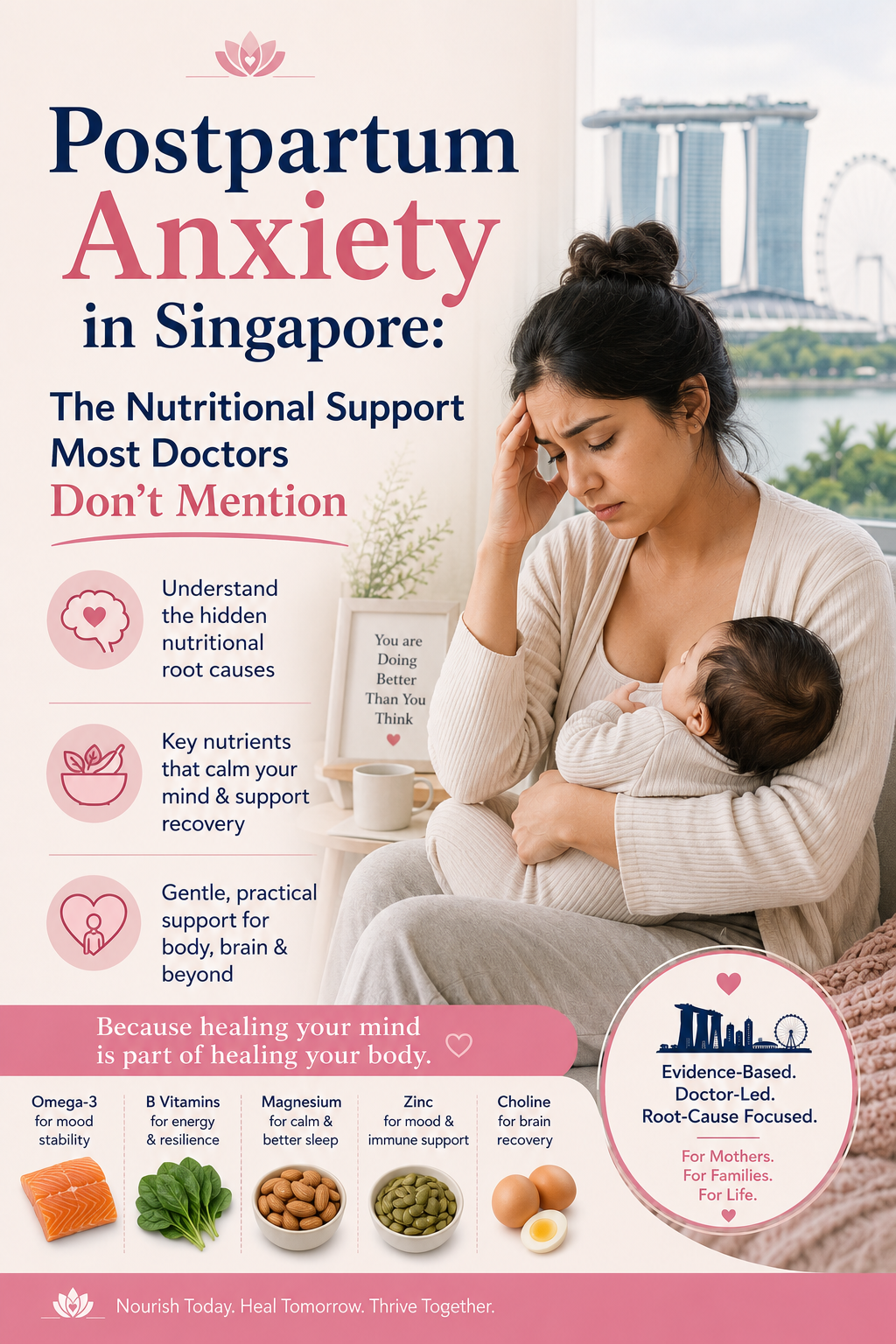 Indian new mother in Singapore managing postpartum anxiety — nutritional support and mental health guide